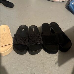DZINE Black and Beige Slide Sandals